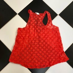 Y2K Iris Basic Red Mesh Polka Dot Pattern Sleeveless Tank Top Sheer Crop Top szL